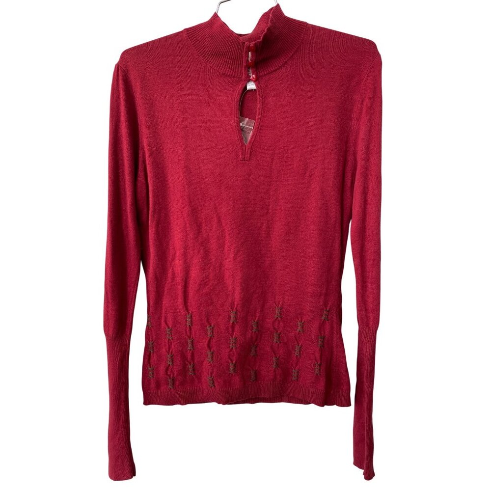 Vintage Melrose Studio Mock Neck Sweater Size Medium Keyhole Red Deadstock NEW